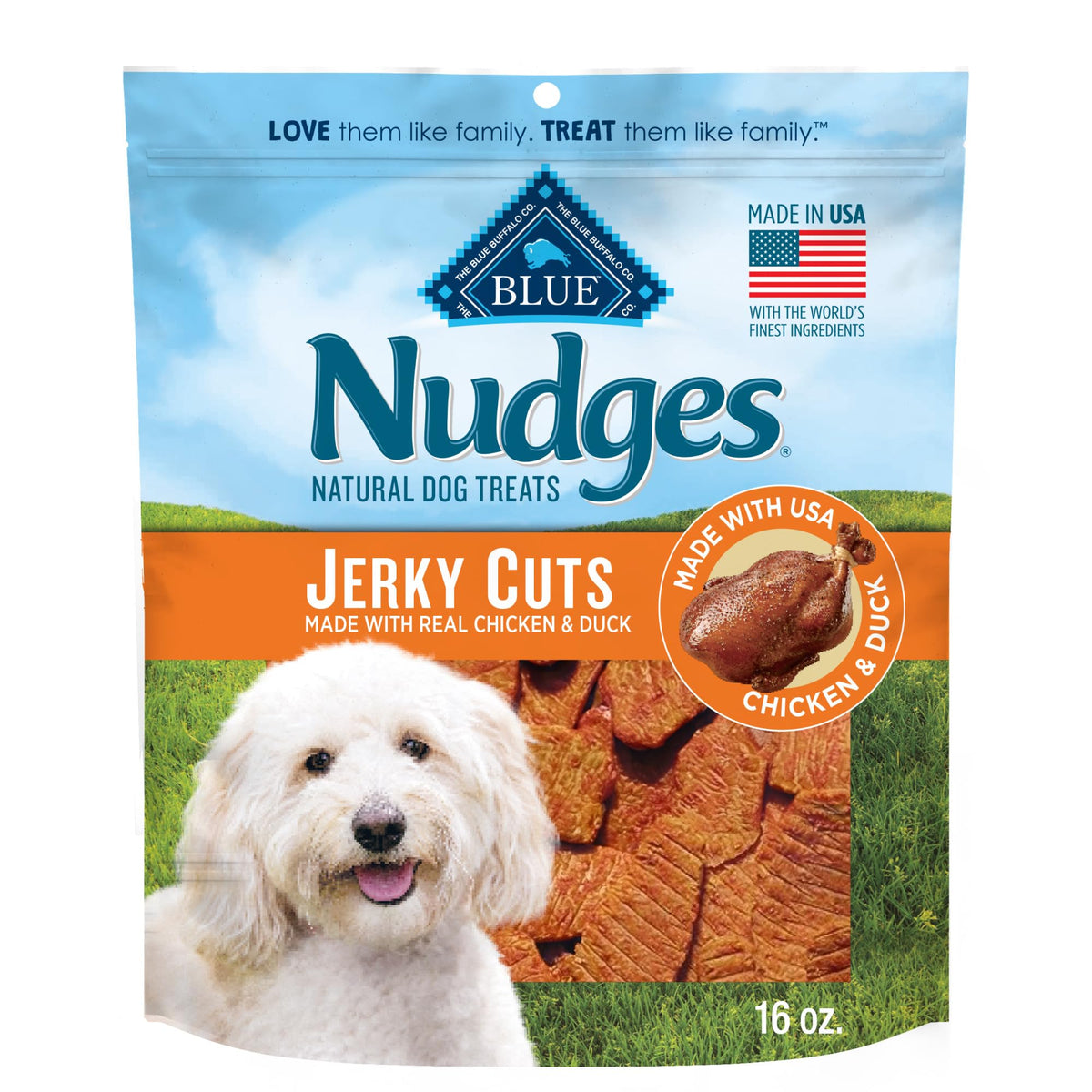 Blue Buffalo Nudges Jerky Cuts Natural Dog Treats, Chicken and Duck, 16oz Bag