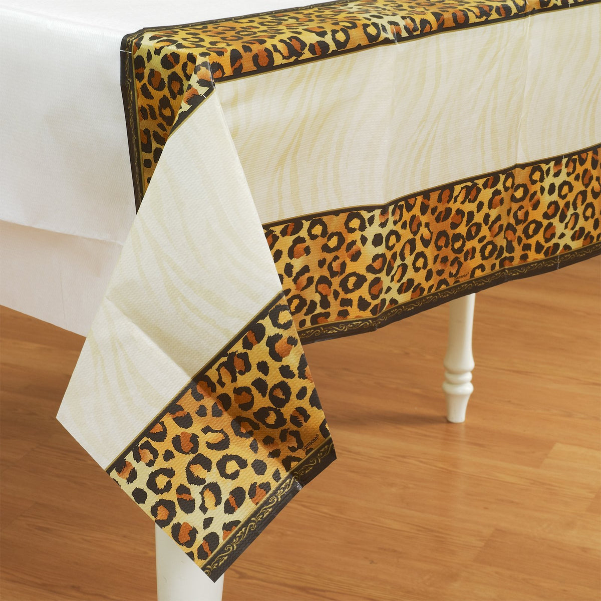 Amscan Disposable Rectangular Paper Table Cover in Safari Chic Style Print Fits 8' Tables, 54 x 102, Black/Brown/Orange
