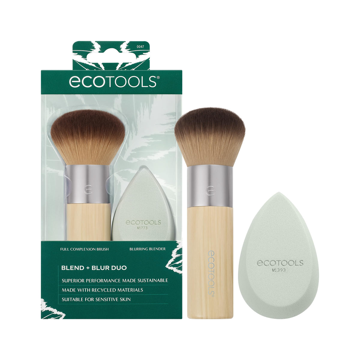 EcoTools Blend + Blur Makeup Brush and Sponge Duo, Makeup Blending Sponge & Foundation Brush, For Liquid & Cream Products, Cloud Skin, Eco Friendly, Latex-Free, Cruelty Free, & Vegan, 2 Count