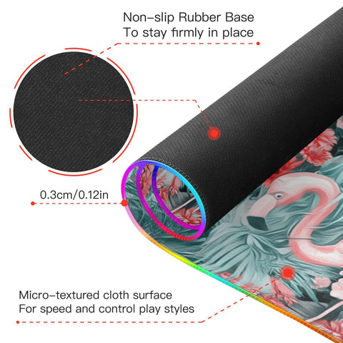 Flamingos Pink Flowers Wireless Charging Mouse Pad for Mobile Phone Extra Large Gaming Mousepad with 13 Lighting Modes Computer Mat for Gaming MacBook PC Laptop Desk Home Office