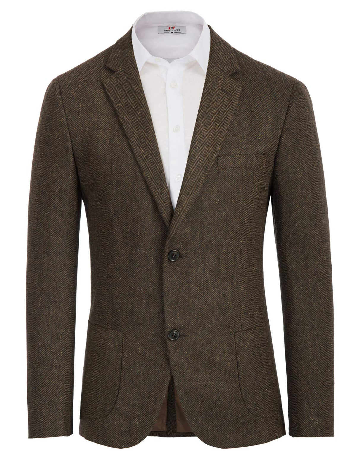PJ PAUL JONES Harris Tweed British Blazer Men's 2 Buttons Vintage Suit Jacket Business Jacket, A-dark brown, L