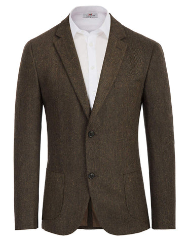 PJ PAUL JONES Harris Tweed British Blazer Men's 2 Buttons Vintage Suit Jacket Business Jacket, A-dark brown, L