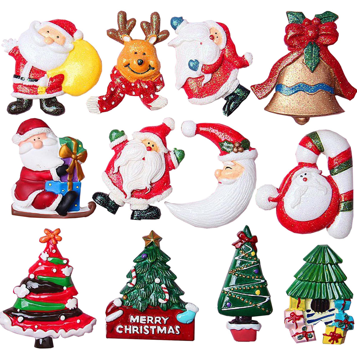 MZSX Christmas Fridge Magnets, 12pcs Decorative Refrigerator Magnets, 3D Father Christmas, Christmas Tree Elk Magnets, Kid's Drawing, Magnetic Whiteboard, Photo, Map, Office Magnets, Home Decoration