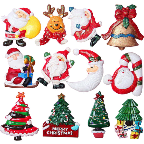 MZSX Christmas Fridge Magnets, 12pcs Decorative Refrigerator Magnets, 3D Father Christmas, Christmas Tree Elk Magnets, Kid's Drawing, Magnetic Whiteboard, Photo, Map, Office Magnets, Home Decoration