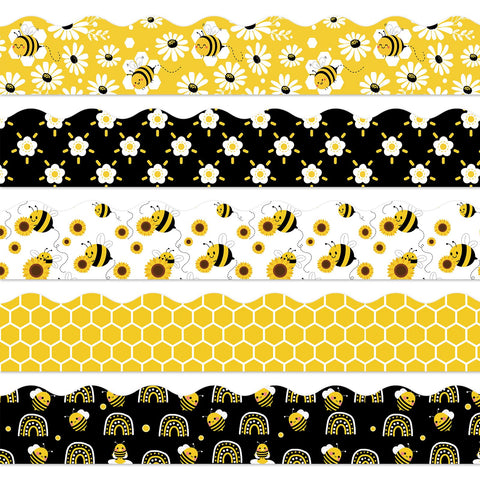 JarThenaAMCS 69Ft Summer Bee Bulletin Board Borders Yellow Black Bee Honeycomb Flower Rainbow Self-Adhesive Border Trim for Summer World Bee Day School Classroom Office Decoration