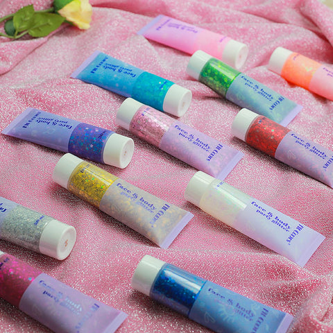 Holographic Body Glitter Gel - Cosmetic-Grade, Color Changing Halloween Glitter Makeup for Face, Body, and Hair, Safe and Easy to Use, Perfect for Festivals Parties (Pink)