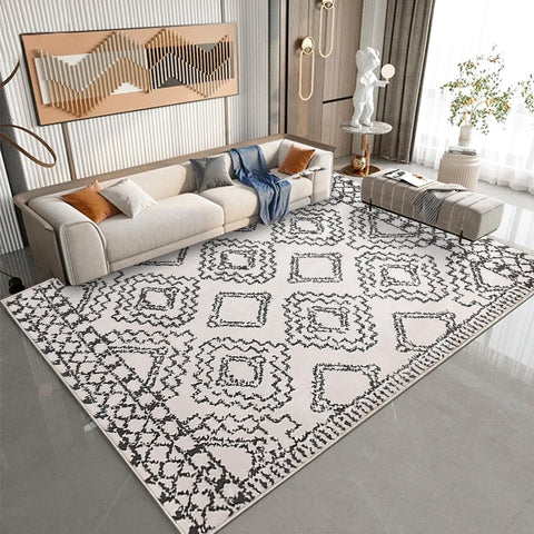 Leesentec Moroccan Area Rugs Living Room Rugs Modern Abstract Rug Geometric Carpet Non-slip Short Pile Rug Large Rugs for Living Room Soft Bedroom Area Rug (Ivory/Black, 200 * 300cm)