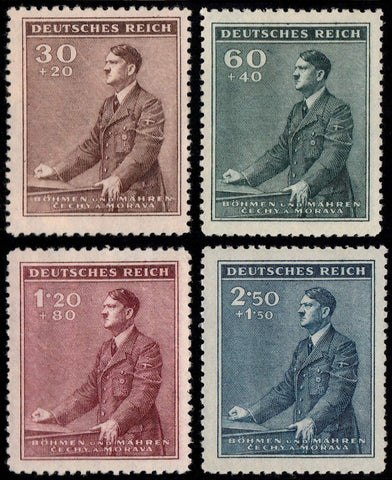 Bohemia and Moravia 1942 WWII Hitler Postage Stamps, Set of Four, Stamp No B9-B12