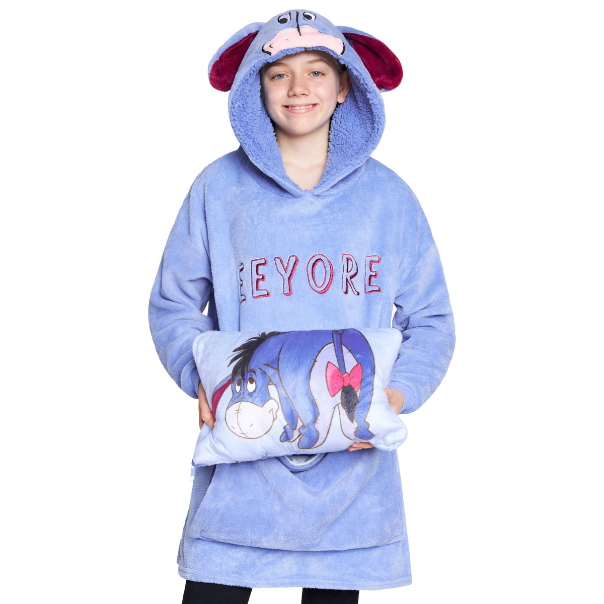 Disney Stitch Blanket Hoodie Kids Teenagers - 2 in 1 Oversized Fleece Hoodie Baby Yoda - Stitch Gifts (Blue Eeyore)