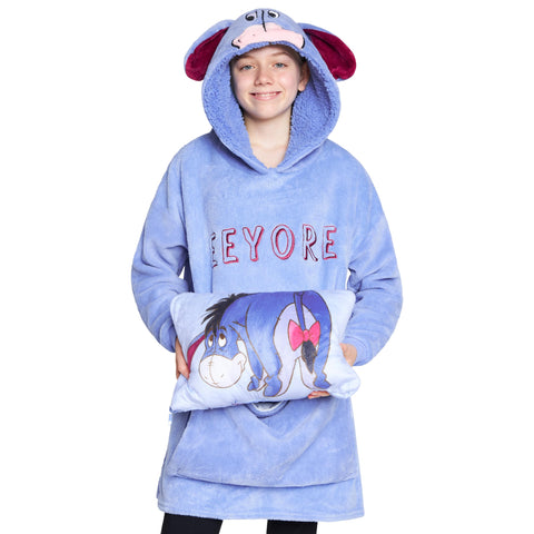 Disney Stitch Blanket Hoodie Kids Teenagers - 2 in 1 Oversized Fleece Hoodie Baby Yoda - Stitch Gifts (Blue Eeyore)