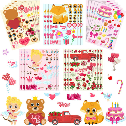 30 Sheets Valentine's Day Sticker Mix and Match Valentine's Day Stickers Heart Bear Cupid Stickers Make Your Own Stickers Party Games for Kids Valentine's Day Party Decorations