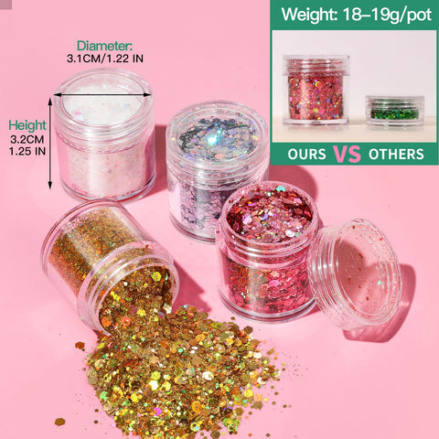 Teenitor Body Glitter with Skin Glue Set, 4 Bottle Face Glitter Makeup & 2 Box Face Gems for Women, Iridescent White Body Glitter Face Glue for Rhinestones for Makeup, Nail Gems with Wax Pencil