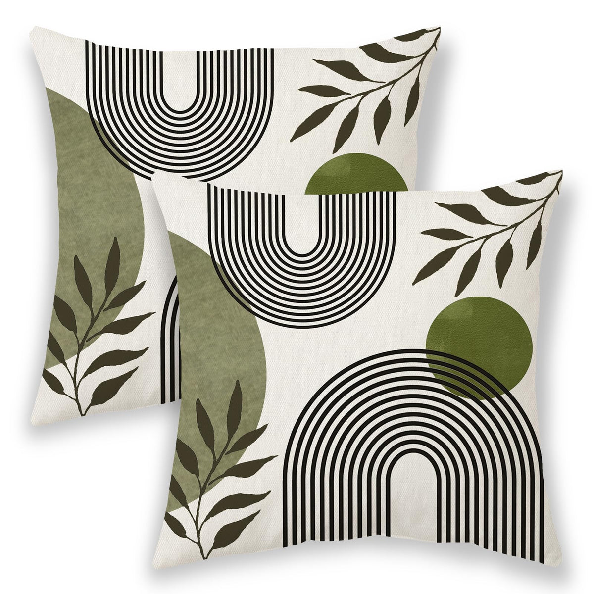 Boho Summer Pillow Covers 22x22 Inch 2 Pcs, Sage Green and Tropical Leaf Outdoor Decorative Throw Pillows, Mid Century Abstract Art Farmhouse Decor Pillowcase Linen Cushion Cover for Couch Sofa