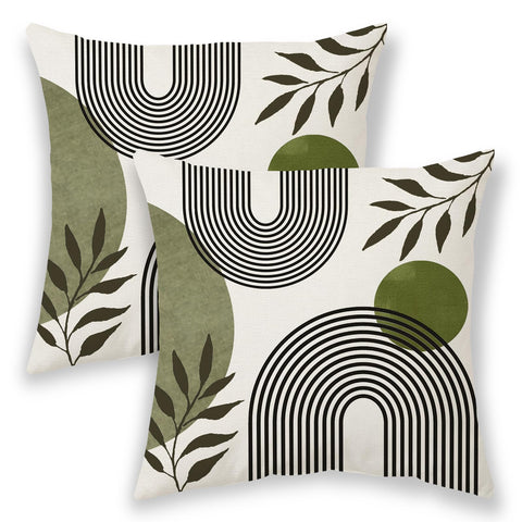 Boho Summer Pillow Covers 22x22 Inch 2 Pcs, Sage Green and Tropical Leaf Outdoor Decorative Throw Pillows, Mid Century Abstract Art Farmhouse Decor Pillowcase Linen Cushion Cover for Couch Sofa