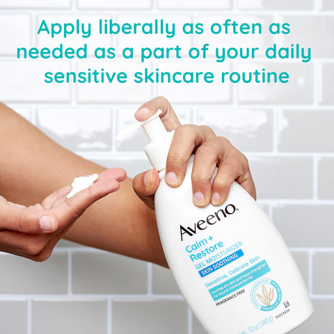 Aveeno Calm + Restore Gel Body Moisturizer for Sensitive, Delicate Skin, Lightweight Daily Dry Skin Healing Moisturizer with Prebiotic Oat, Aloe & Pro-Vitamin B5, Fragrance Free, 12 oz