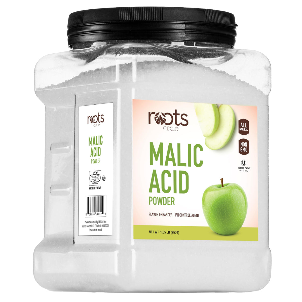 Roots Circle Malic Acid Powder - Bulk 1 Pack of 26.45 oz | Premium Food Grade, Gluten-Free, Non-GMO Ideal for Flavor Enhancer, Winemaking, & Cleaning