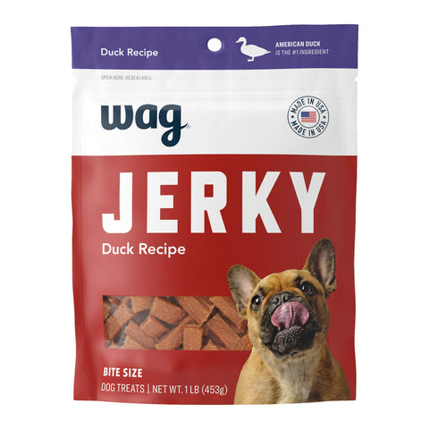 Amazon Brand - Wag Soft & Tender American Jerky Dog Treats - Duck Bites, 16 Ounce (Pack of 1)