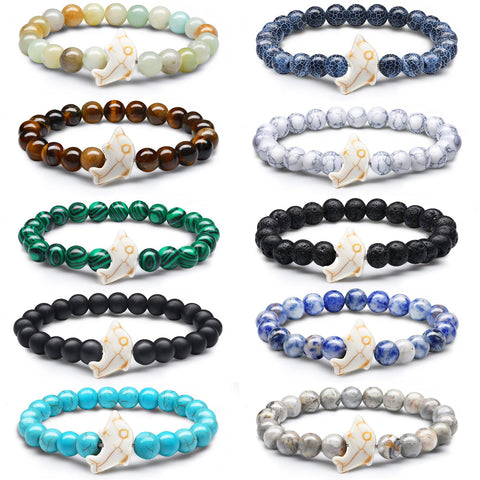 Hicarer 10 Pieces Dolphin Beads Bracelet Natural Stone Elastic Friendship Bracelet Hawaii Summer Beach Bracelets for Women Men