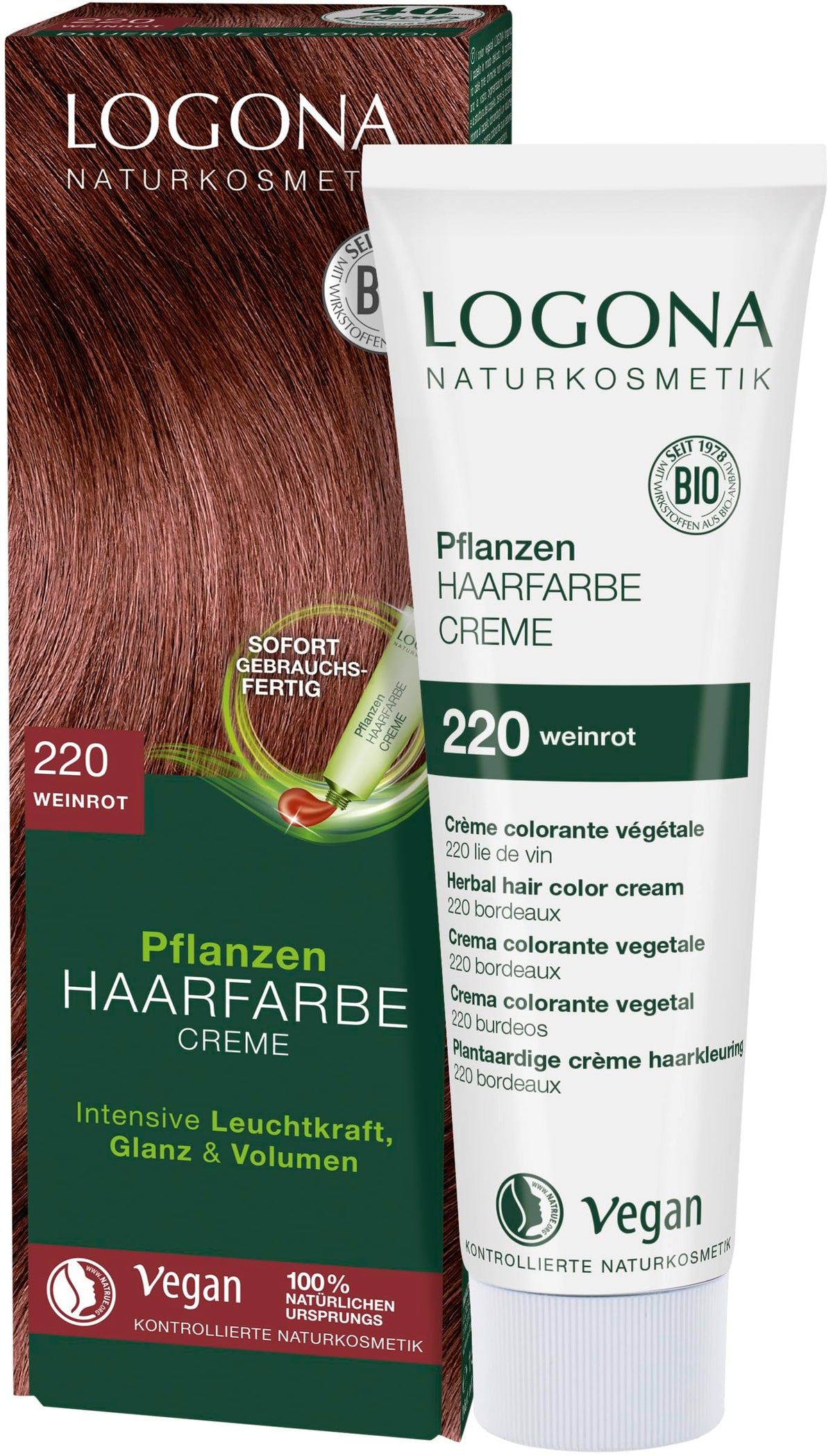 Logona Herbal Hair Color Cream, 220 Wine red