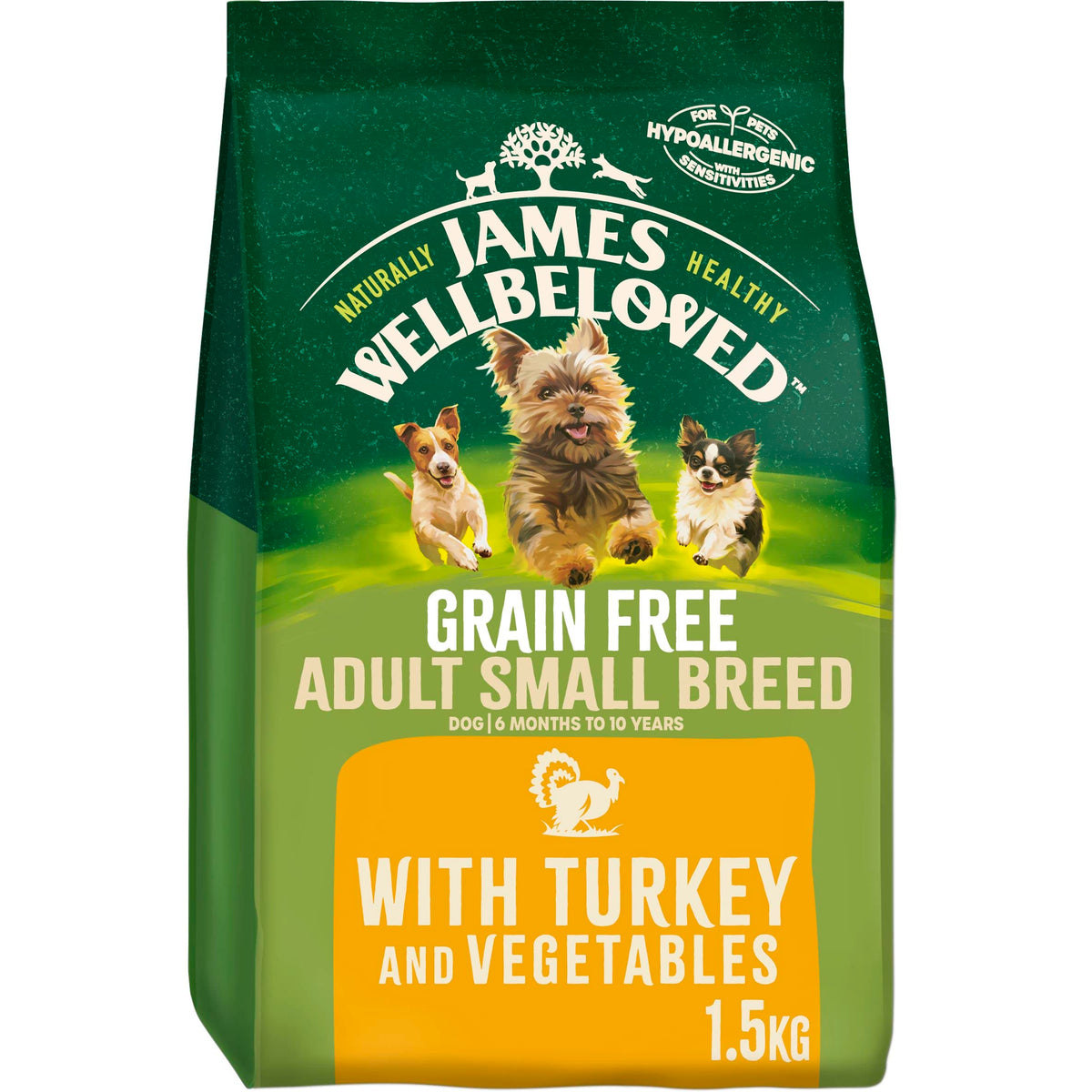 James Wellbeloved Grain Free Adult Small Breed Turkey and Vegetables 1.5 kg Bag, Hypoallergenic Dry Dog Food