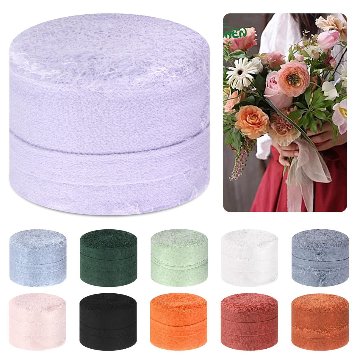 Mardatt 1 Roll 1.5" x 11 Yard Chiffon Ribbon Handmade Fringe Chiffon Silk Ribbon Fabric Ribbon for DIY Craft Wedding Invitations Bridal Bouquets(Purple)