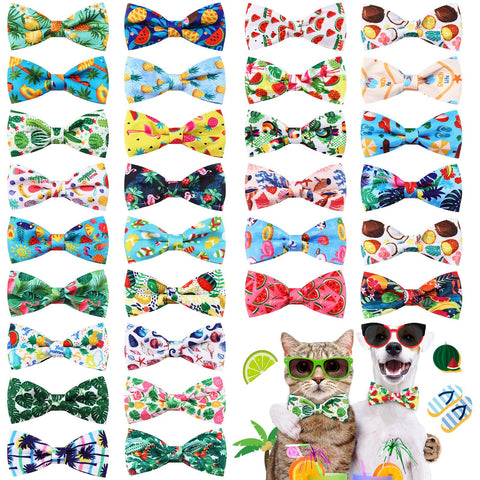 Talltalk 30 Pcs Dog Collar Bow Ties Bulk Dog Bowtie Holiday Dog Accessories Collar Charms Detachable Attachment Puppy Bows for Small Medium Large Dogs Cat Grooming Supply (Summer Style)