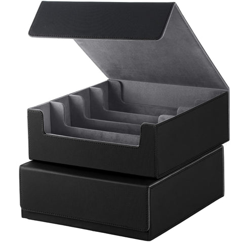 Tioncy 2 Pcs Card Boxes for Trading Cards, 4800+ Card Storage Box, Card Deck Case, Magnetic Closure Card Box, PU Leather Card Deck Case for Sports Cards, Black