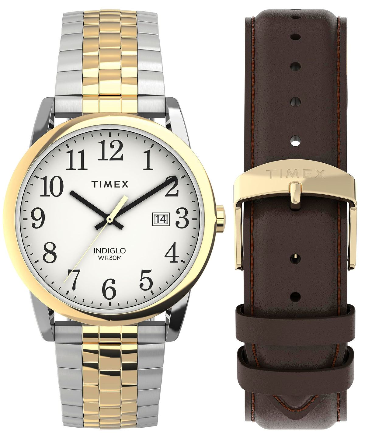 Timex Men's Easy Reader Classic 38mm Watch - Two-Tone Expansion Band White Dial Two-Tone Case