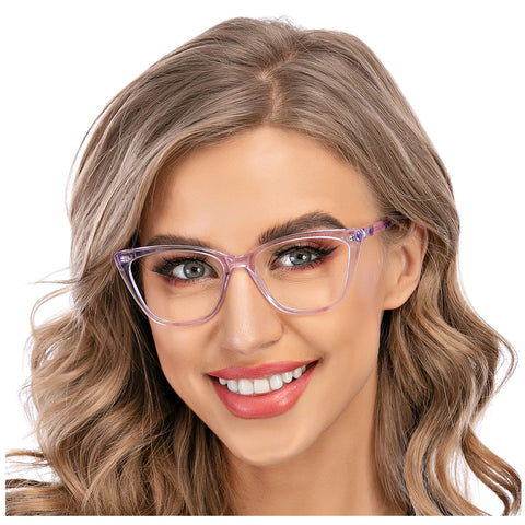 AQWANO Blue Light Block Reading Glasses Women Cateye Computer Readers 1.25 Stylish Designer Anti Glare UV Ray Filter Eyeglasses, Purple 1.25