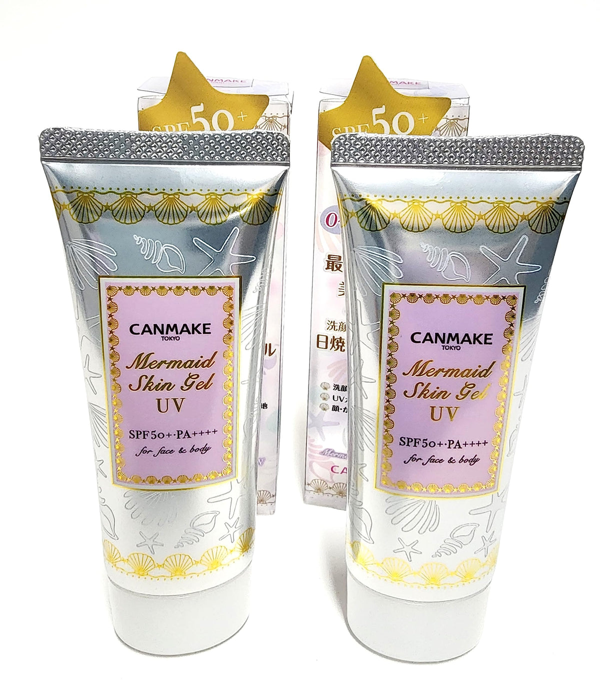 CANMAKE Tokyo Mermaid Skin Gel Sunscreen UV SPF50# 01 Clear - Non-Greasy, Lightweight Sun Protection with a Dewy Finish, Size 40g (Pack Of 2)