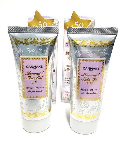 CANMAKE Tokyo Mermaid Skin Gel Sunscreen UV SPF50# 01 Clear - Non-Greasy, Lightweight Sun Protection with a Dewy Finish, Size 40g (Pack Of 2)