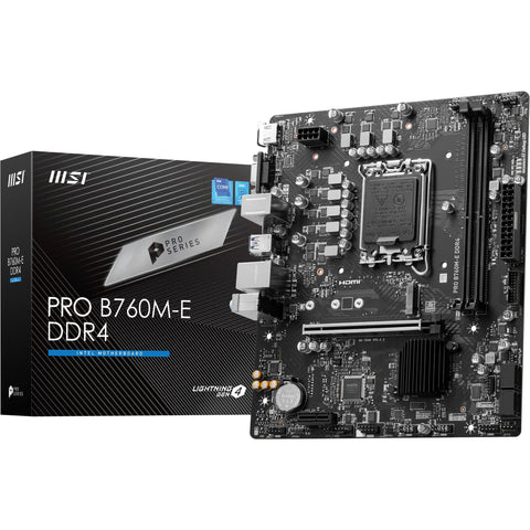 MSI PRO B760M-E DDR4 Motherboard, Micro-ATX - Supports Intel 14th, 13th & 12th Gen Core Processors, LGA 1700 - DDR4 Memory Boost 4800+MHz/OC, PCIe 4.0 x16 Slot, M.2 Gen4 Slot