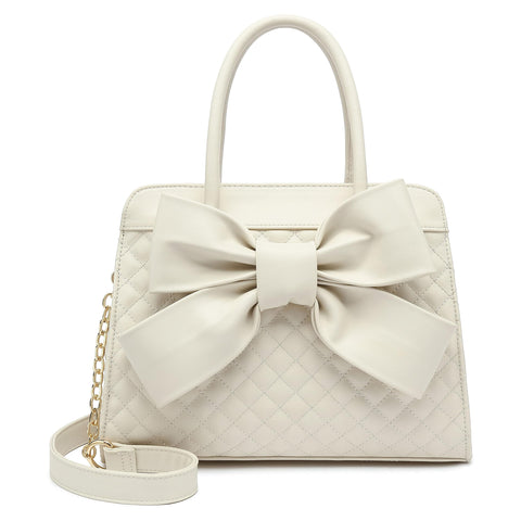 Scarleton Purses for Women, Bow Quilted Handbags Purse, Vintage Faux Leather Crossbody Bags for Women w/Chain Strap, H104802N - White