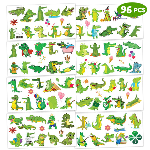 Generic Alligator Temporary Tattoos Crocodile Birthday Party Supplies Favors Decorations Super Cute 96PCS Fake Tattoos Stickers for Boys Girls School Classroom Rewards Gifts Ideal