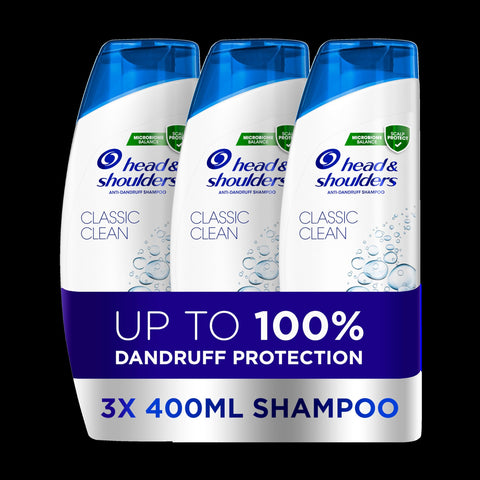 Head & Shoulders Classic Clean Anti Dandruff Shampoo, 3x400ml, Up to 100% Flake Free, Clinically Proven, For Any Hair and Scalp Type, For Daily use, Clean Feeling