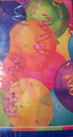 Unique Plastic Tablecover ~ Brilliant Balloons (54" x 84"; Cover All Over)