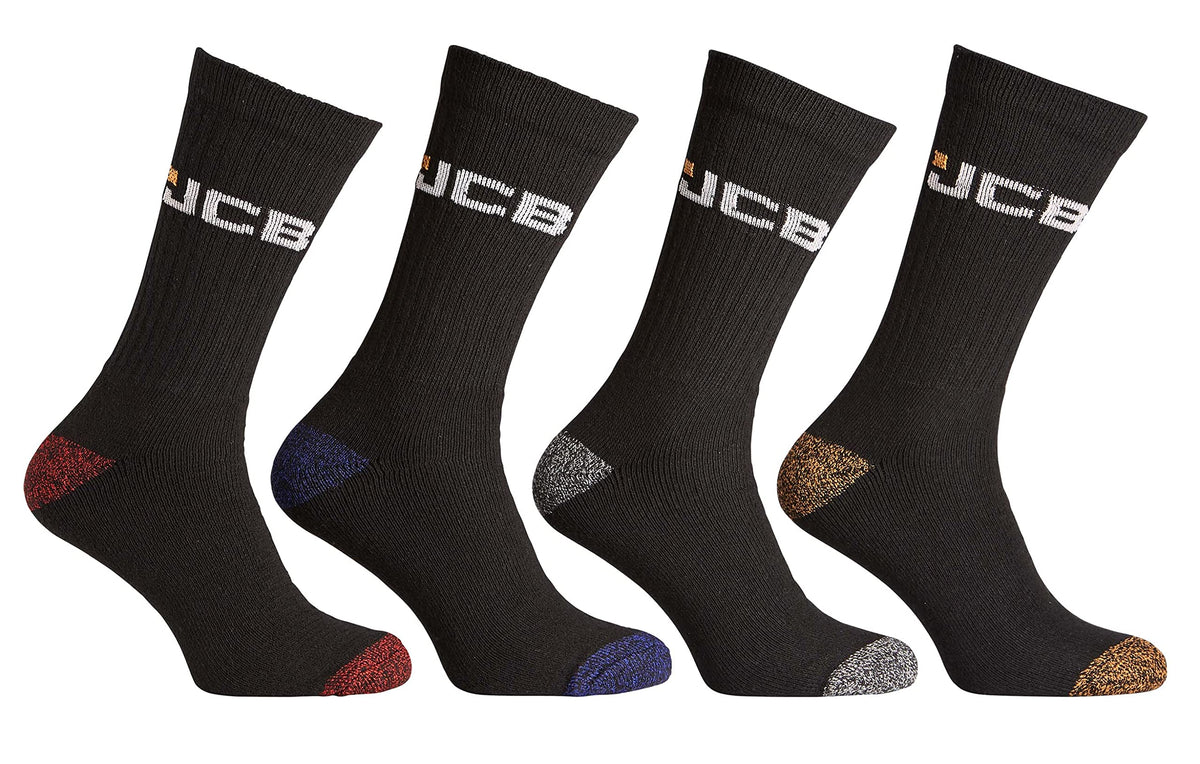JCB - Men's Black Workwear Boot Socks | 4 Pairs | U.K. Size 6-11 | Reinforced Men's Boot Work Socks (UK, Numeric, 6, 11, Regular, Regular, Black Mix)