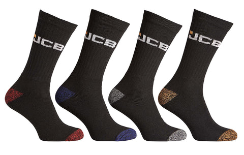 JCB - Men's Black Workwear Boot Socks | 4 Pairs | U.K. Size 6-11 | Reinforced Men's Boot Work Socks (UK, Numeric, 6, 11, Regular, Regular, Black Mix)