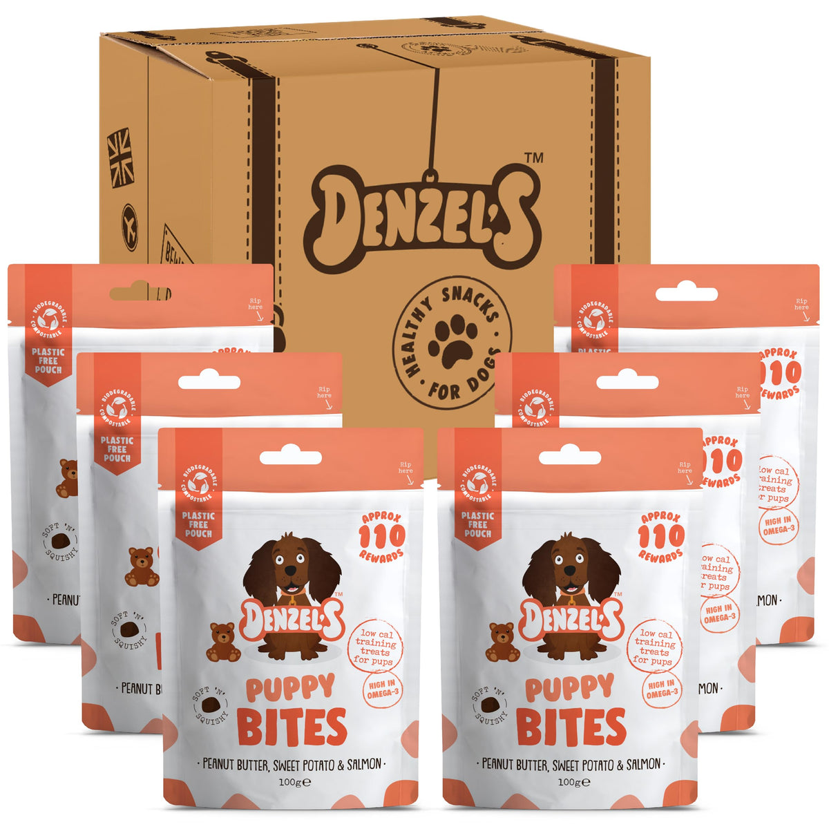 Denzel's All Natural Puppy Treats - Training Bites - Salmon & Peanut Butter (6 x 100g)