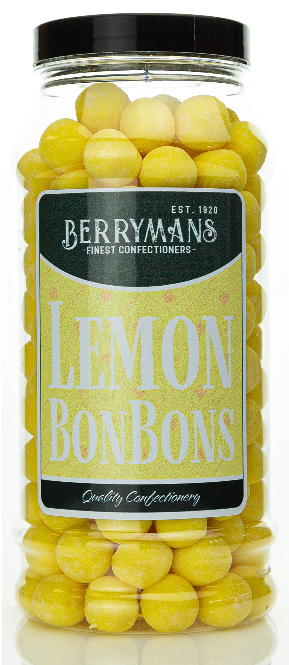 Original Lemon BonBons Retro Sweets Gift Jar By Berrymans Sweet Shop (Bon Bons) - Classic Sweets, Traditional Taste.
