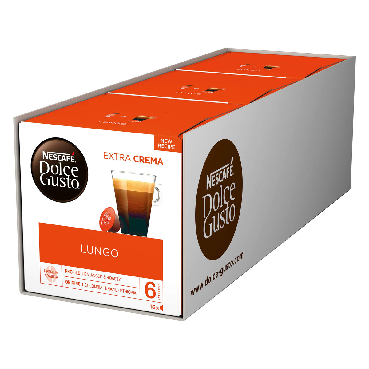NESCAFÉ Dolce Gusto Lungo Coffee Pods, 16 Capsules (Pack of 3 - Total 48 Capsules, 48 Servings)