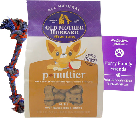 Old Mother Hubbard Classic P-Nuttier Dog Treats - Mini Sized Snacks (20 Ounces) - Plus Rope Toy and Fun Animal Facts Booklet Bundle