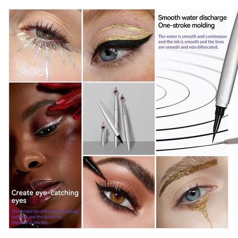 AKARY Wand Liquid Gold Eyeliner Waterproof, Waterline Quick Drying Gel Eyeliner for Women Eyes Wing Eyeliner, Colored Eyeliner Long Lasting Wear, Ultra Fine Brush Tip Pen for All-Day Wear, 03 Gold