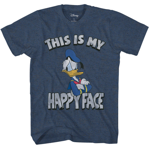 Disney Donald Duck Angry Grumpy This is My Happy Face T-Shirt(Indigo Heather Black,Medium)