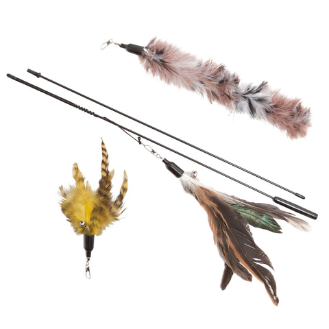 Cat Toy Feather Wand (Including 3X Feather Refills) - These Natural Feathers are Guaranteed to Drive Your Cat Wild!