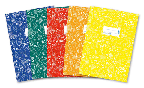 HERMA Exercise Book Cover A4 SCHOOLYDOO design, with inscription label, made of wipeable and sturdy plastic, slip on cover jackets for school, pack of 5, assorted colours, 20211
