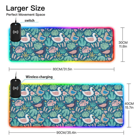 Cute Duck Wireless Charging Mouse Pad for Mobile Phone Extra Large Gaming Mousepad with 13 Lighting Modes Keyboard Mat for Office Home Gaming MacBook Laptop Desk
