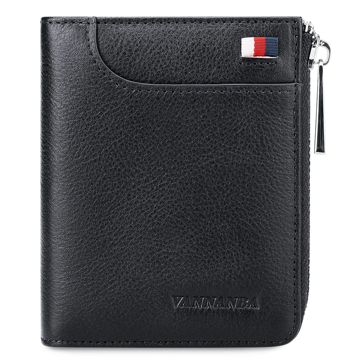 VANNANBA Mens Genuine Leather Zipper Wallet RFID Blocking Bifold Zip Around Wallets Multi Credit Card Holder with Coin Pocket & Bill Compartment(black)