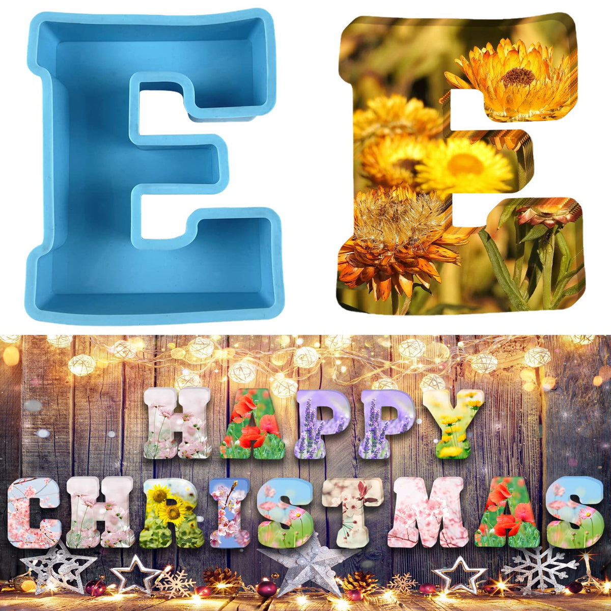 3D Alphabet Silicone Molds Large Letter Epoxy Molds for Resin 6 Inch DIY Resin Casting Letter Moulds Chocolate Baking Molds for Birthday Wedding Party Christmas Art Craft Ornaments (E)