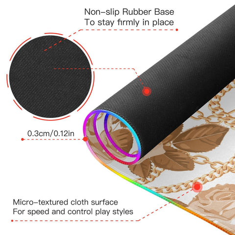 Golden Chains Beige Roses Wireless Charging Mouse Pad for Mobile Phone Extra Large Gaming Mousepad with 13 Lighting Modes Mouse Mat for Gaming MacBook PC Laptop Desk Office Home